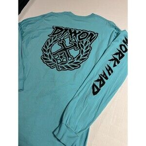 DIXXON Flannel Company Co Work Hard Long Sleeve T-Shirt Tee XL Turquoise Blue